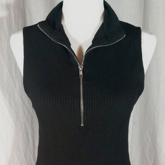 ZARA black rib-knit zipper mock-neck midi dress, L, EUC - Picture 2 of 7